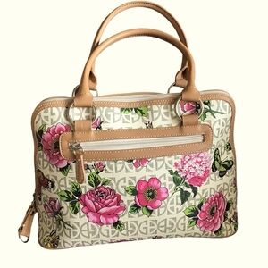 GIANIBERNINI Satchel Faux Leather Summer Pattern Double Zip Brown Trim/Lining